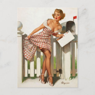 Vintage Retro Mail Box Pinup Girl Postcard