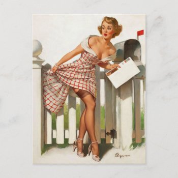 Vintage Retro Mail Box Pinup Girl Postcard by Biblioartgifts at Zazzle