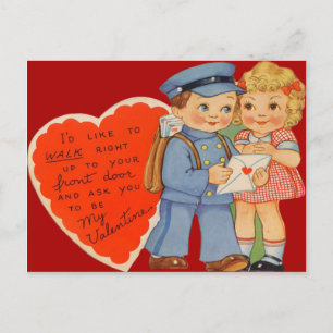 Vintage Retro Mailman Mailing Valentine Card