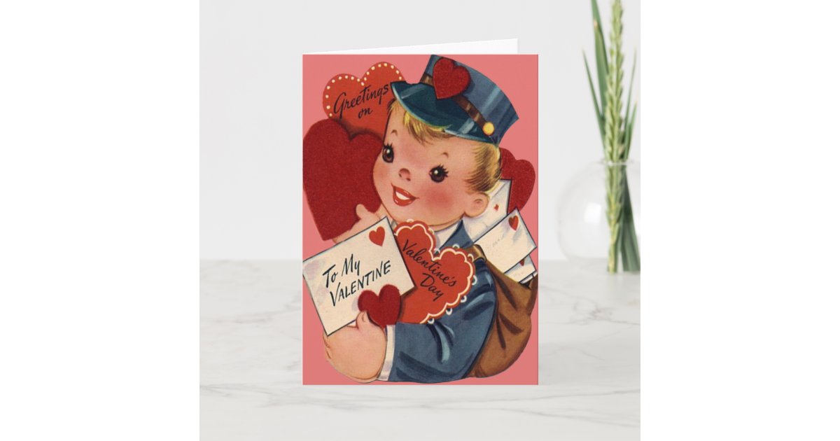 Vintage Retro Mailman Valentine Card | Zazzle