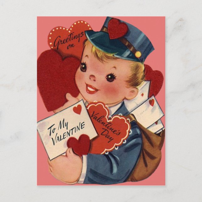 Vintage Retro Mailman Valentine Card (Front)