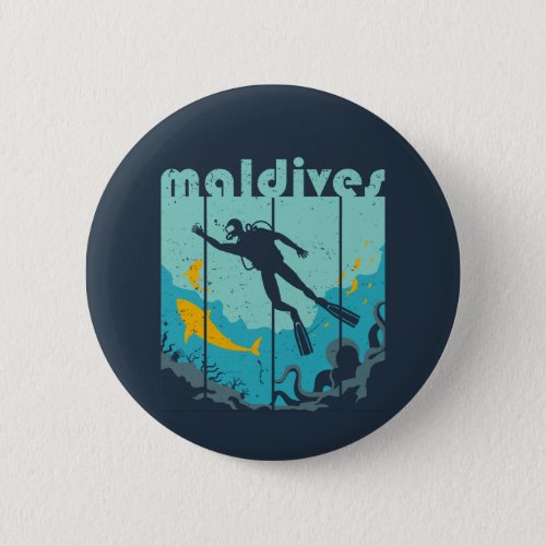 Vintage Retro Maldives Diving Cool Scuba Diver Button