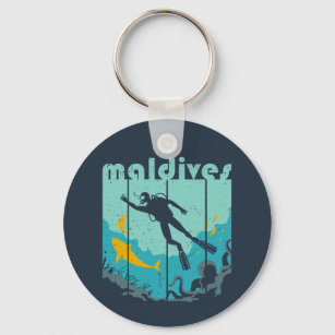 Vintage Retro Maldives Diving Cool Scuba Diver Keychain