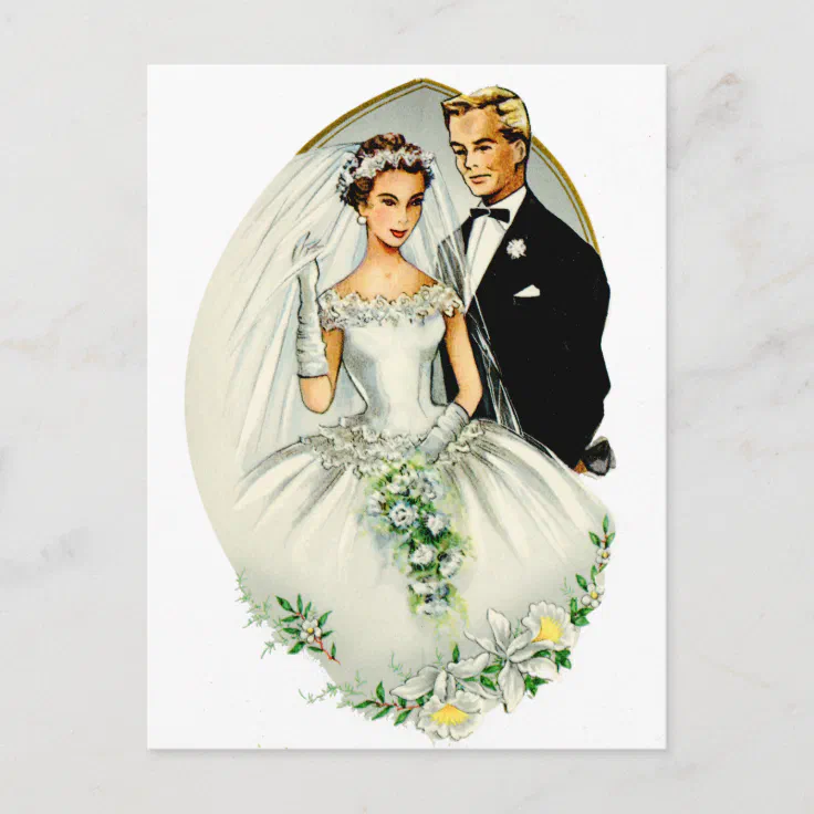 Vintage Retro Marriage 50s Just Married Couple Announcement Postcard Zazzle