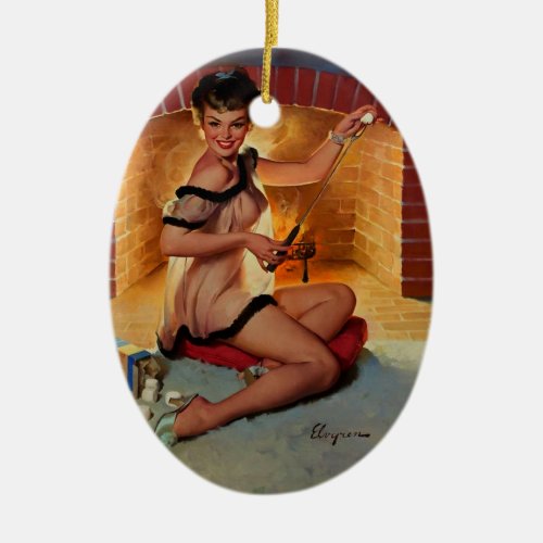 Vintage Retro marshmallows Pin Up Girl Ceramic Ornament