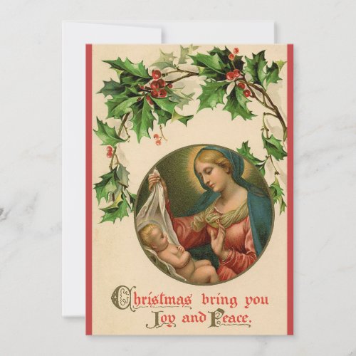 Vintage Retro Mary And Baby Jesus Christmas Holiday Card