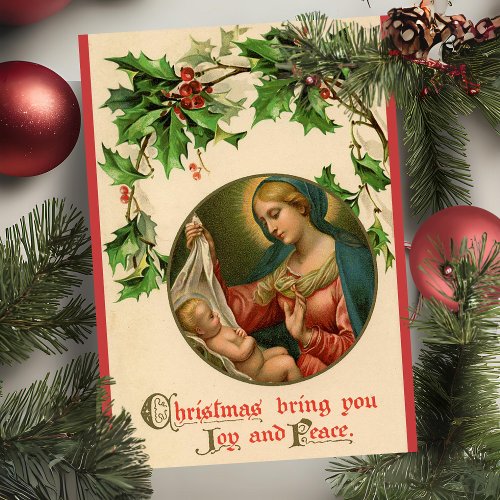 Vintage Retro Mary And Baby Jesus Custom Christmas Holiday Card