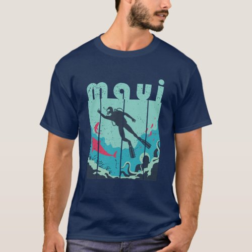 Vintage Retro Maui Hawaii Diving Cool Scuba Diver T_Shirt