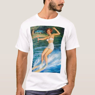 Vintage Retro Medcalf Water Skiing Pin-up Girl T-Shirt