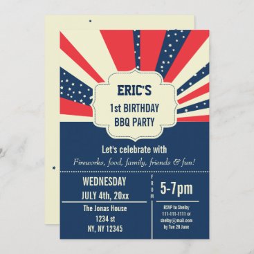 Vintage Retro memorial day birthday invitations