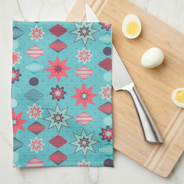 Vintage Retro Merry Christmas Pattern Kitchen Towel (Quarter Fold)