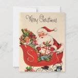 Vintage Retro Merry Christmas Santa In Sleigh Holiday Card<br><div class="desc">Vintage Merry Christmas Santa Claus In Sleigh</div>