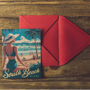 Vintage Retro Miami South Beach Art Postcard
