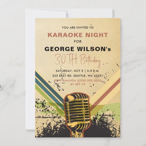 Vintage Retro Microphone Adult Karaoke Party  Invitation