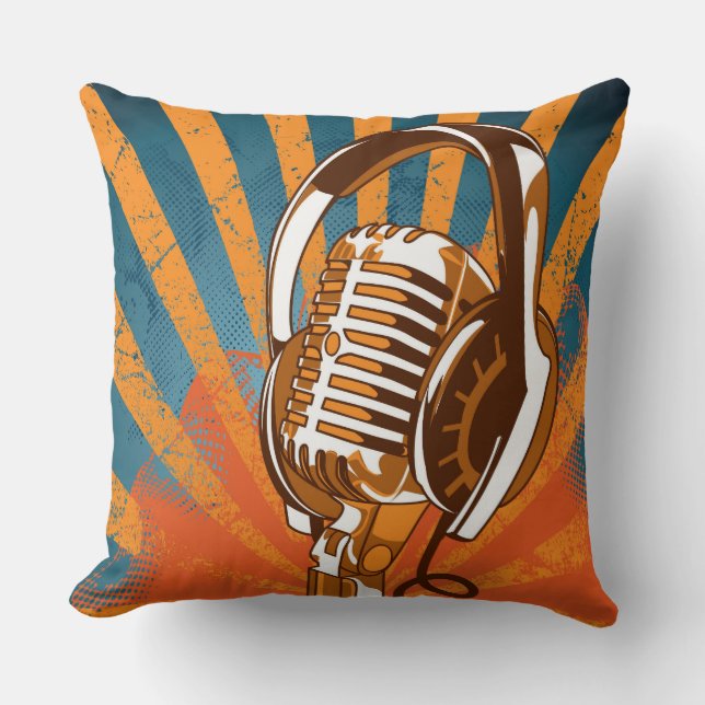 Vintage Retro Microphone Throw Pillow (Front)