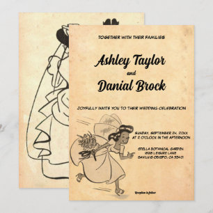 Vintage Retro Mid Century Ancient Rustic Wedding Invitation