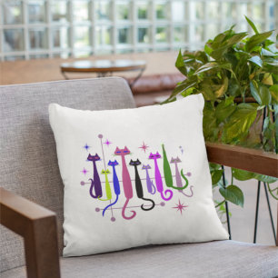 Vintage Retro Mid-Century Modern Look Cats 50s 60s Throw Pillow