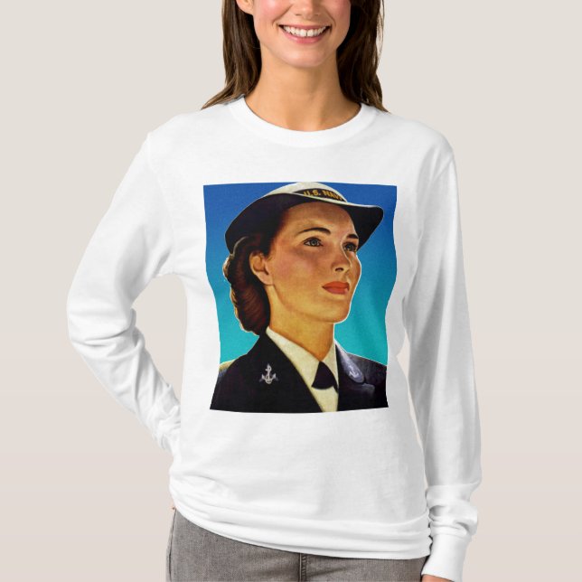 Vintage Retro Military Women WAVEs Navy T-Shirt (Front)