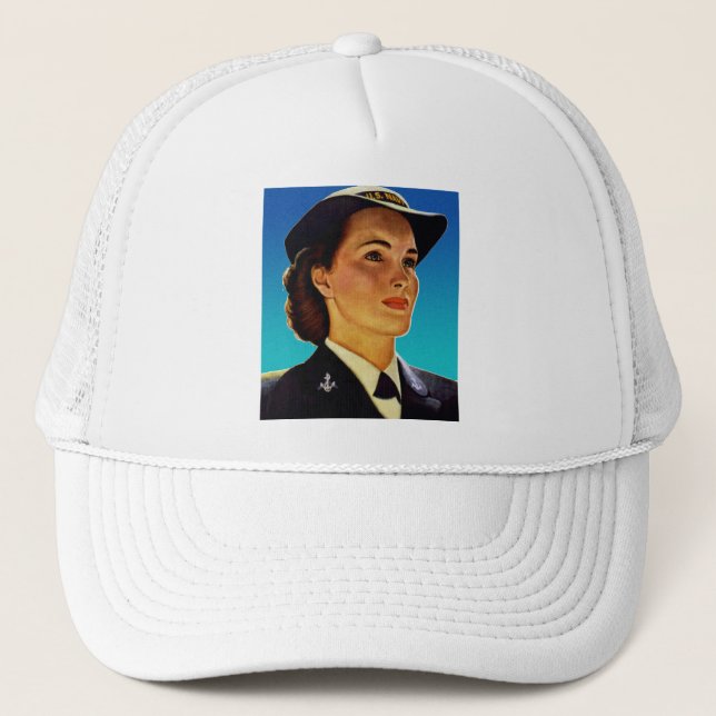 Vintage Retro Military Women WAVEs Navy Trucker Hat (Front)