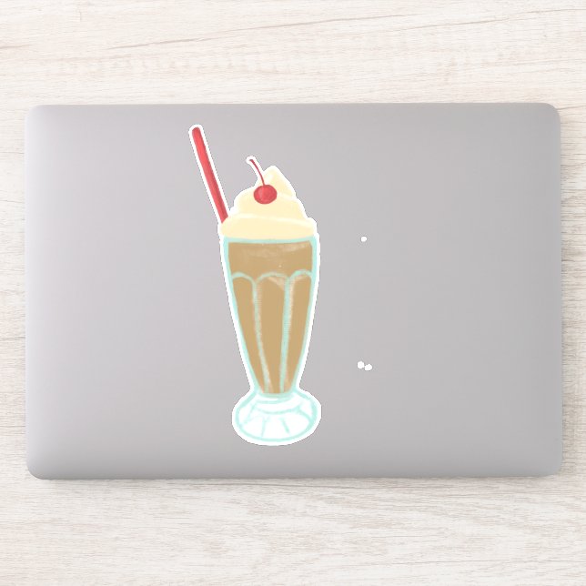 Vintage Retro Milkshake with Cherry Drawing Art Sticker (Computer)