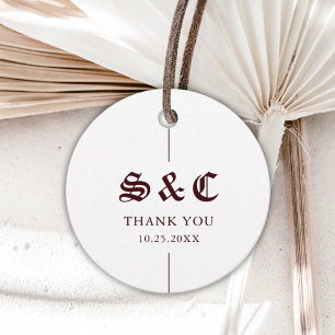 Vintage Retro Minimalist Burgundy White Wedding Favor Tags