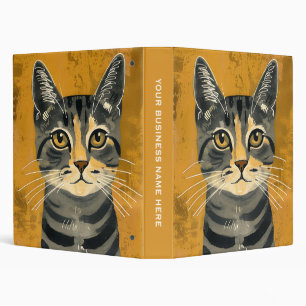 Vintage Retro Minimalist Tabby Cat Portrait 3 Ring Binder