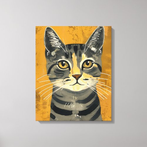 Vintage Retro Minimalist Tabby Cat Portrait Canvas Print