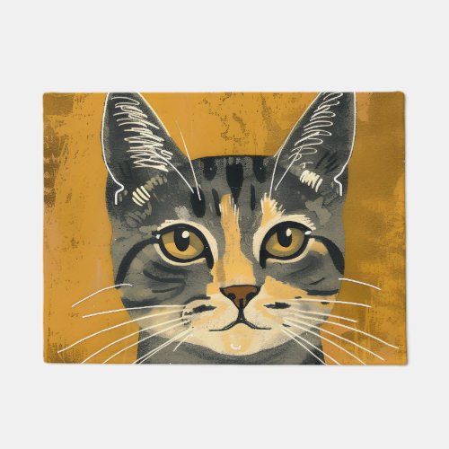 Vintage Retro Minimalist Tabby Cat Portrait Doormat