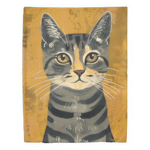 Vintage Retro Minimalist Tabby Cat Portrait Duvet Cover