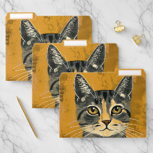 Vintage Retro Minimalist Tabby Cat Portrait File Folder