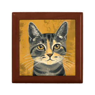 Vintage Retro Minimalist Tabby Cat Portrait Gift Box