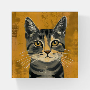 Vintage Retro Minimalist Tabby Cat Portrait Paperweight