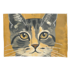 Vintage Retro Minimalist Tabby Cat Portrait Pillow Case