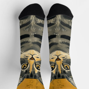 Vintage Retro Minimalist Tabby Cat Portrait Socks