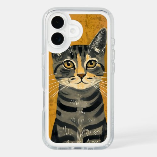 Vintage Retro Minimalist Tabby Cat Portrait iPhone 16 Case