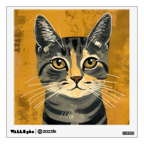 Vintage Retro Minimalist Tabby Cat Portrait Wall Decal