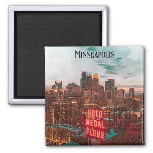 Vintage Retro Minneapolis Minnesota Travel Skyline Magnet
