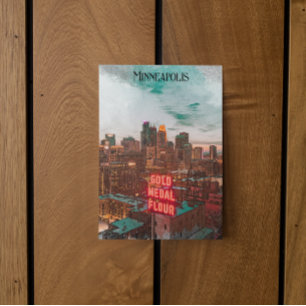 Vintage Retro Minneapolis Minnesota Travel Skyline Postcard