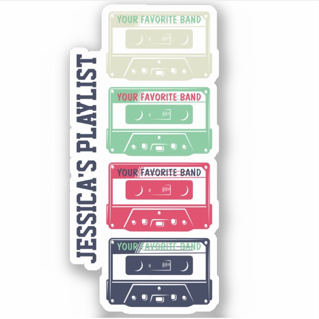 Vintage Retro Mix Tape Audio Cassette Custom Band  Sticker (Front)