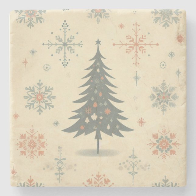 Vintage/Retro modern Christmas/winter Stone Coaster (Front)