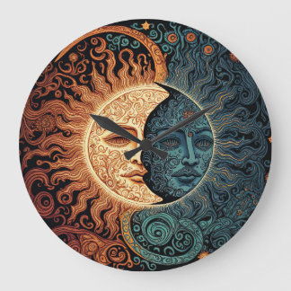 Vintage Retro Moon & Sun Large Clock