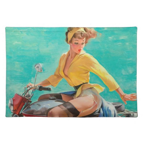 Vintage Retro Motorcycle Bike Rider Pin up Girl Cloth Placemat