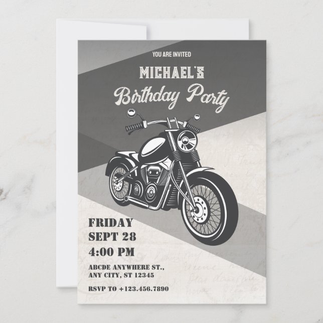 Vintage retro motorcycle birthday invitation (Front)
