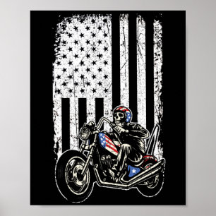 Vintage Retro Motorcycle Detailed With USA Flag Poster