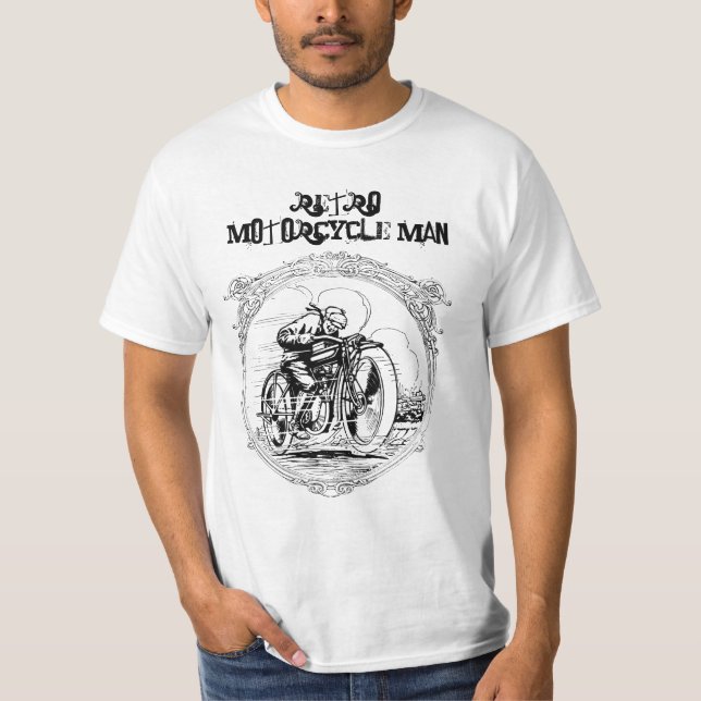 Vintage Retro Motorcycle Man Fun Tee Shirt (Front)