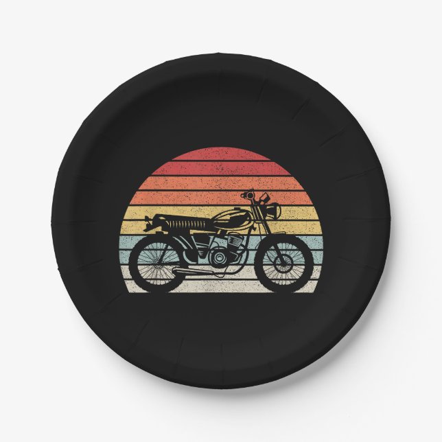 Vintage Retro Motorcycle Paper Plates (Front)