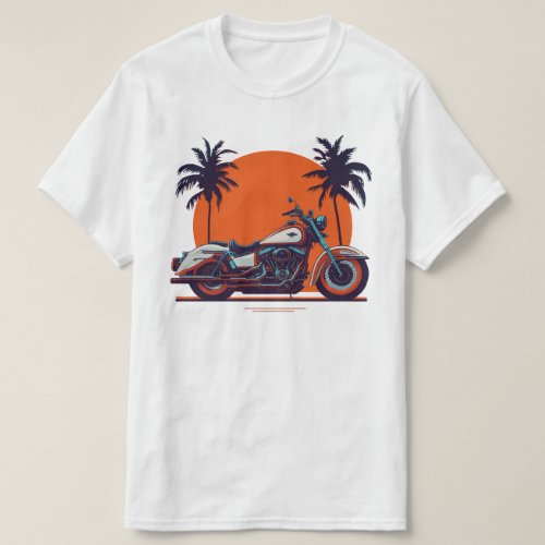 Vintage Retro Motorcycle Sunset Palm Trees Biker  T_Shirt