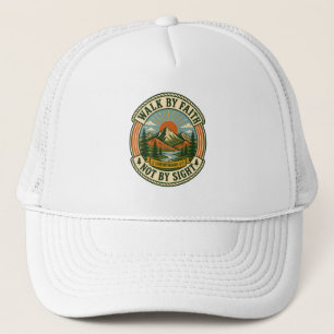 Vintage Retro Mountain Sunrise Christian Hiker Trucker Hat