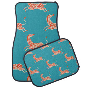 vintage retro neon color Zebra illustration motif Car Floor Mat