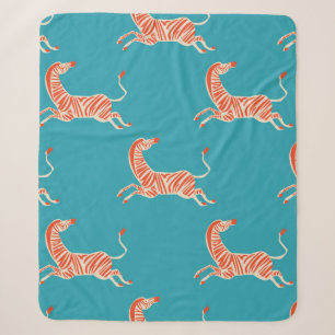 vintage retro neon color Zebra illustration motif Sherpa Blanket